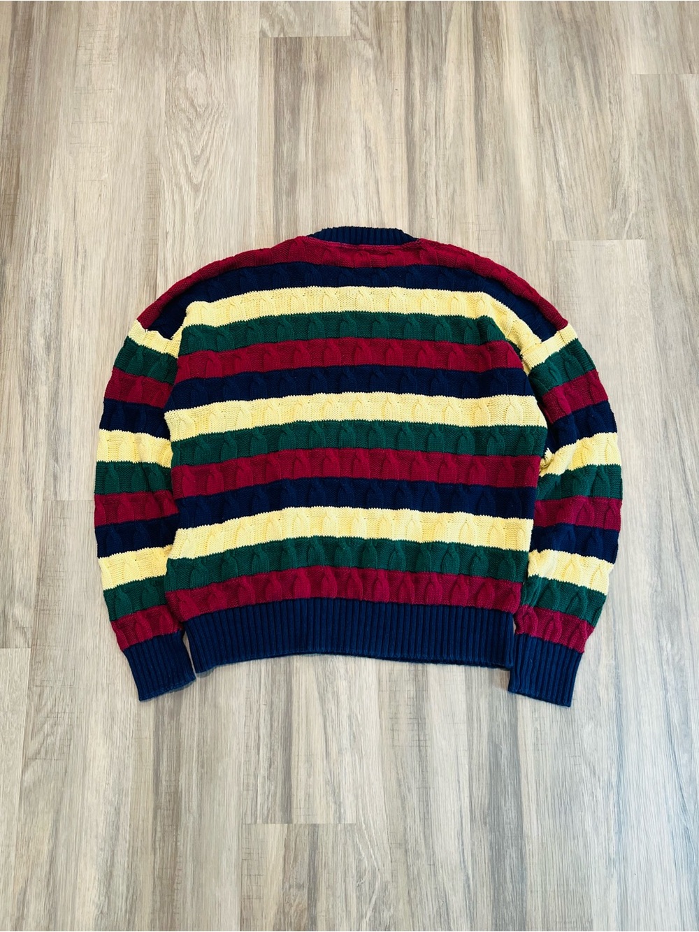 Vintage 90s Multi-Striped Colorful Classic Cable-Knit Sweater Made in USA - Picture 5 of 8